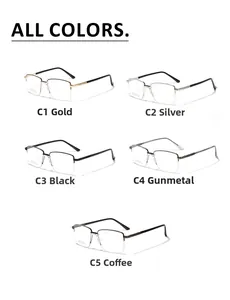 Rectangle semi-rimless eyeglass frames in gold, silver, black, gunmetal, and brown colors