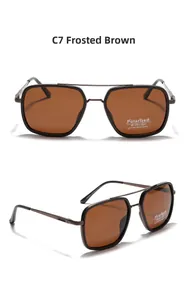 Vues détaillées des lunettes de soleil polarisées thé mat avec monture TR90 et labels UV400