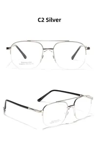 Detail view of silver stainless steel aviator glasses frame with classic double bridge