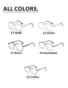 Detailed grid of double-bridge stainless steel glasses frames in five distinct finishes