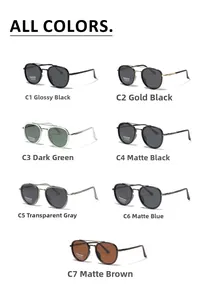 Polarized TR90 round sunglasses in seven color variants with metal double bridge frames