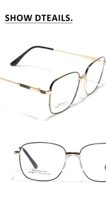 Detailed macro view of square metal frames with saddle nose pads and gold temples