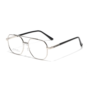Minimalist square metal eyeglasses frame with double bridge design for men and women