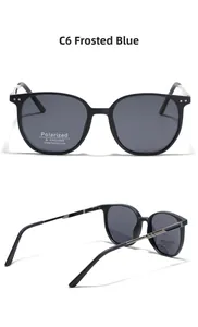 Detail view of matte blue polarized sunglasses with TR90 frame and UV400 protection