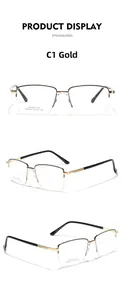 Detailed views of gold semi-rimless stainless steel eyeglass frames with model SA8622 specs