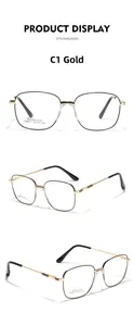 Detailed views of square metal glasses frame with gold and black color-blocking