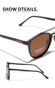 Détail de lunettes TR90 marron avec verres polarisés UV400 et spécifications monture