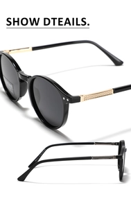 Detail view of TR7012 polarized sunglasses with engraved gold metal temple parts