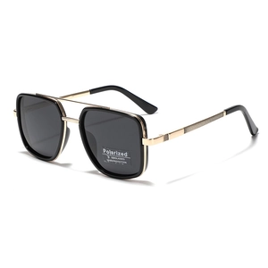 Classic large square polarized sunglasses with TR90 black and gold frame for UV400 protection