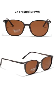 Detail of matte tea TR90 square sunglasses featuring polarized lenses and UV400 protection