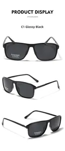 Detail view of square Y2K polarized sunglasses with TR90 black frames and UV400 lenses