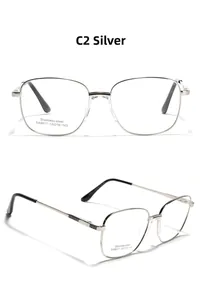 Detail of silver stainless steel square glasses with textured engraving on temple