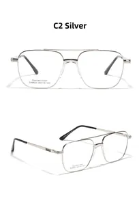 Detail of silver double-bridge metal glasses frame with knurled texture on temples