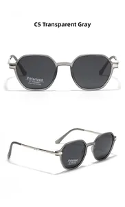 Close-up of transparent grey TR90 frame sunglasses with polarized UV400 lenses