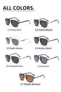 Detailed grid of aviator polarized sunglasses featuring seven different frame and lens colors