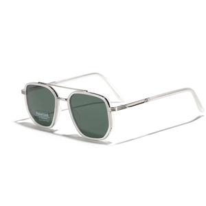 Polarized TR90 square aviator sunglasses with silver metal bridge and UV400 protection