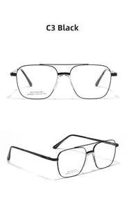 Detail view of black stainless steel square double bridge glasses with SA8620 model info