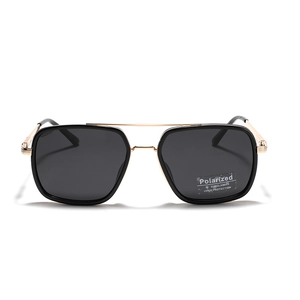 Lunettes de soleil polarisées carrées pour hommes avec détails dorés et protection UV400