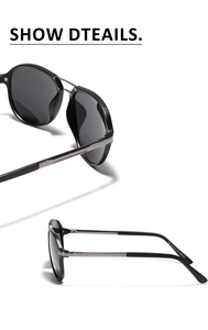 Detail view of matte black TR1002 polarized sunglasses with silver metal temple accents