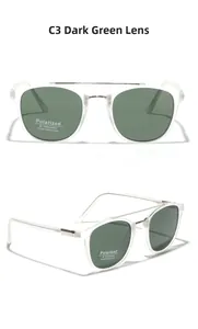 Détail de lunettes de soleil polarisées TR90 avec double pont et verres verts UV400