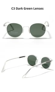 Detailed macro view of dark green polarized lenses and matte TR90 frame with UV400 labels