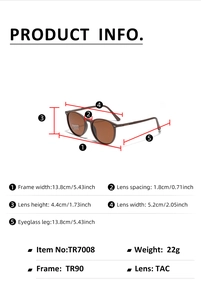Spécifications de taille des lunettes de soleil rondes polarisées TR90 avec dimensions