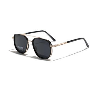 Classic TR90 polarized sunglasses with square frame and black gold metal double bridge