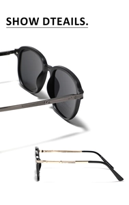 Détail de lunettes de soleil polarisées avec monture TR90 mate et branches en métal