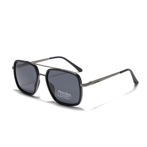 Lunettes de soleil polarisées carrées TR90 rétro avec double pont et verres gris