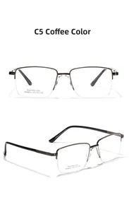 Detailed macro view of coffee-colored semi-rimless stainless steel eyeglass frame
