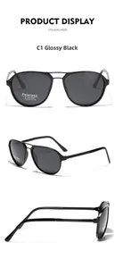 Glossy black TR90 aviator polarized sunglasses showing front and side profile views