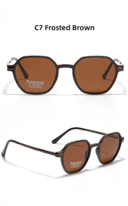 Detailed view of matte tea polygonal TR90 polarized sunglasses with UV400 protection