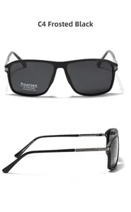 Detailed view of matte black polarized sunglasses with metallic temple grid pattern