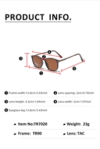 Detailed specs of square tea-tinted TR90 sunglasses with TAC polarized lenses