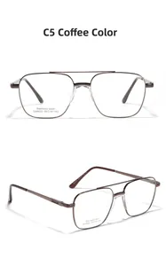 Detailed macro view of coffee metal square frame glasses with double bridge and saddle nose pads