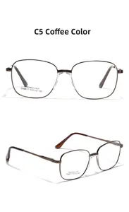 Detailed front and side view of coffee brown stainless steel square frame glasses