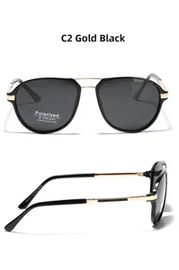 Detail view of TR90 semi-metal pilot sunglasses in gold black with polarized lenses