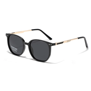 Classic square polarized sunglasses with black TR90 frames and gold metal temple details