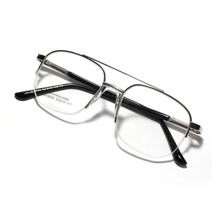 Classic silver stainless steel double bridge square eyeglasses frame for men and women
