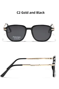 Détail de lunettes TR90 avec verres polarisés et branches en métal doré