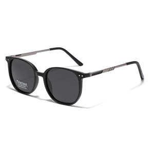 Classic square polarized sunglasses in matte black TR90 frame with silver metal accents