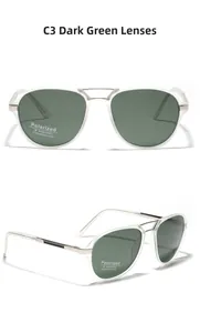 Detail of C3 pilot sunglasses with dark green polarized lenses and TR90 frames