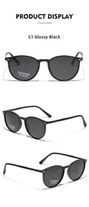 Détails macro des lunettes de soleil polarisées rondes TR90 avec finition noir brillant C1