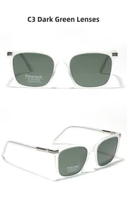 Detail of square TR90 polarized sunglasses in dark green C3 lenses and metal hinges
