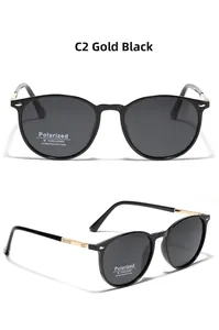 Détails de lunettes de soleil rondes polarisées avec branches dorées et labels UV400