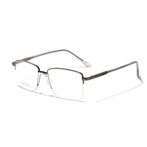 Rectangle half-rim stainless steel glasses frame for men and women in gunmetal grey
