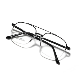 Classic half-rim square stainless steel glasses frame with double bridge in black