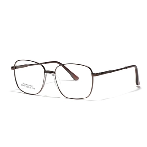 Square bronze metal glasses frame with clear lenses and stainless steel temples