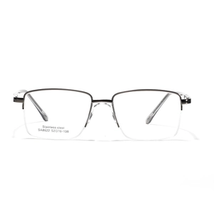 Business style rectangular semi-rimless stainless steel eyeglasses frame in gunmetal color