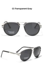 Detailed view of C5 transparent grey pilot sunglasses with polarized lenses and UV400 protection